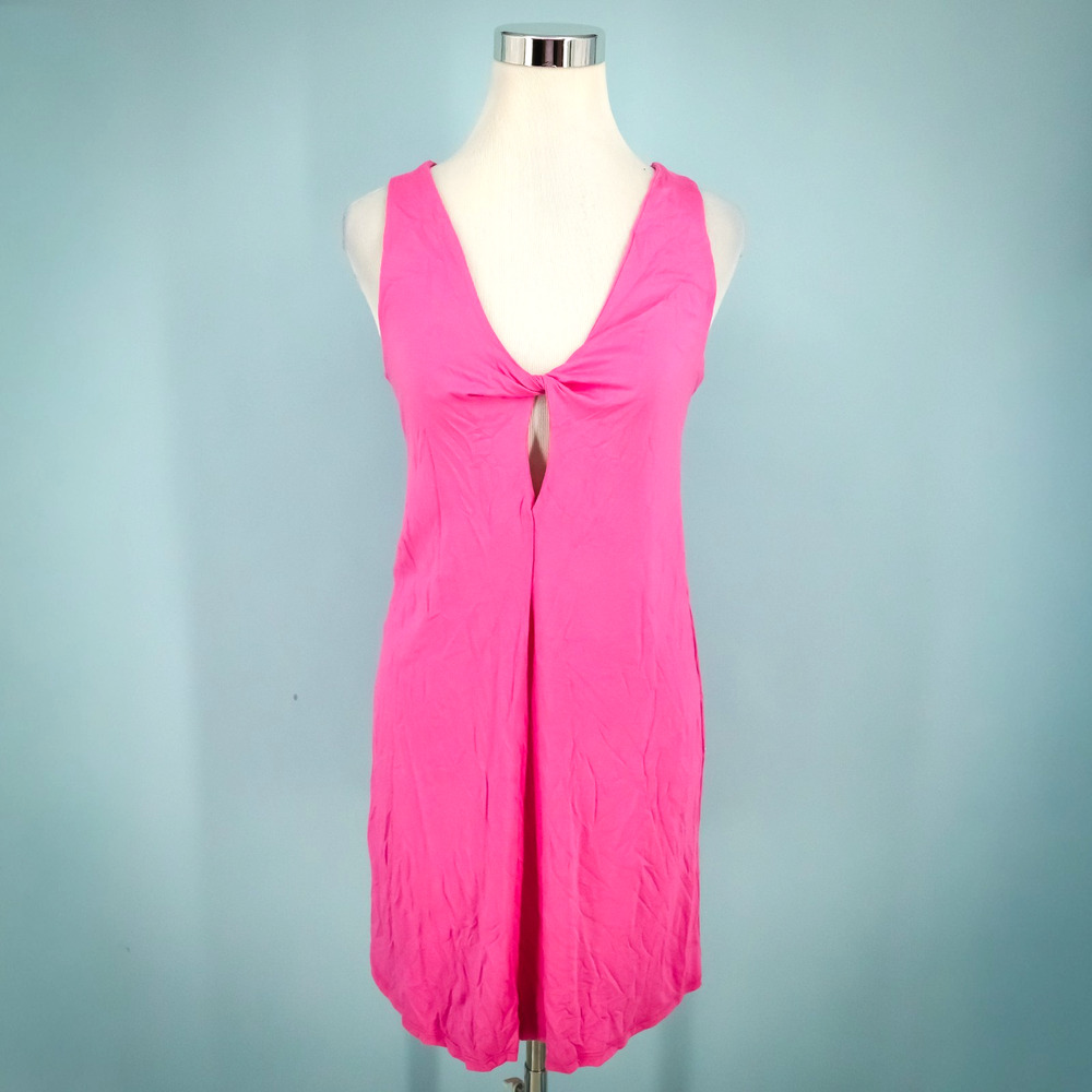 Trina Turk Size Medium M Pink V Neck Sleeveless Cut Out Knit Mini Swim Cover Up
